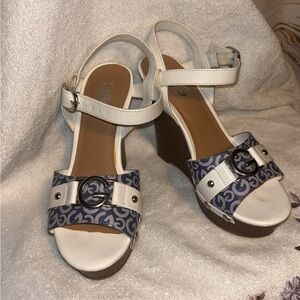 GBG Los Angeles White and Blue Heels with Ankle Strap
